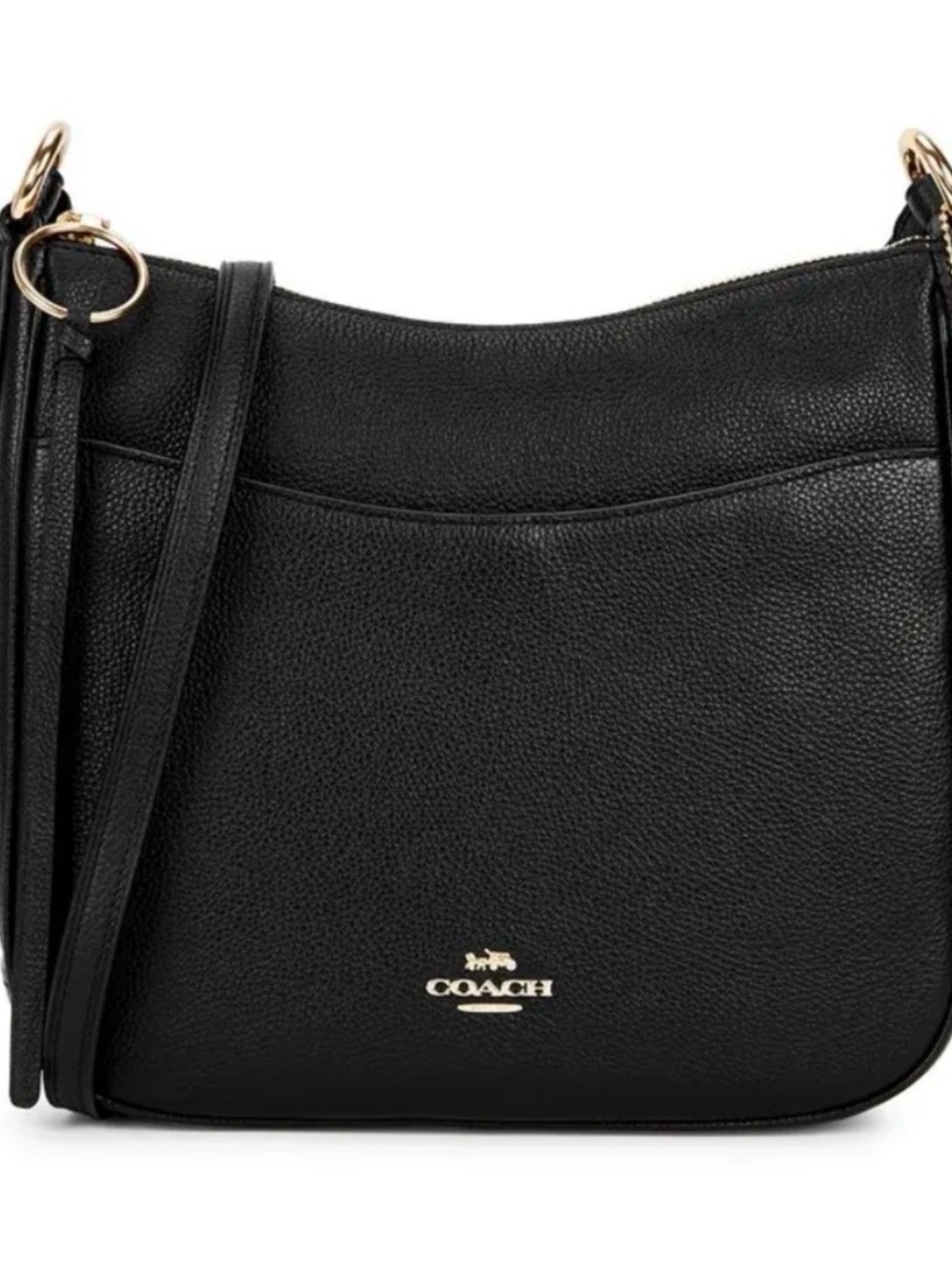 Coach Black Pebbled Leather Saddle Crossbody with Gold Hardware